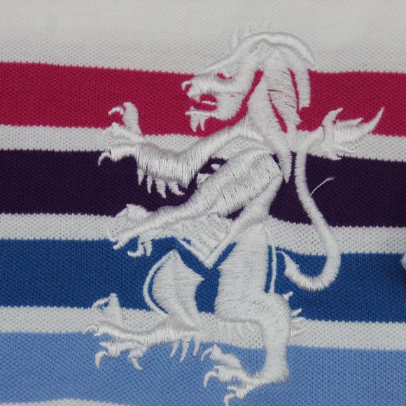 Red Ape White Mulit Color Adult Striped Big Logo Short Sleeve Mens Polo Shirt XL - Picture 3 of 9